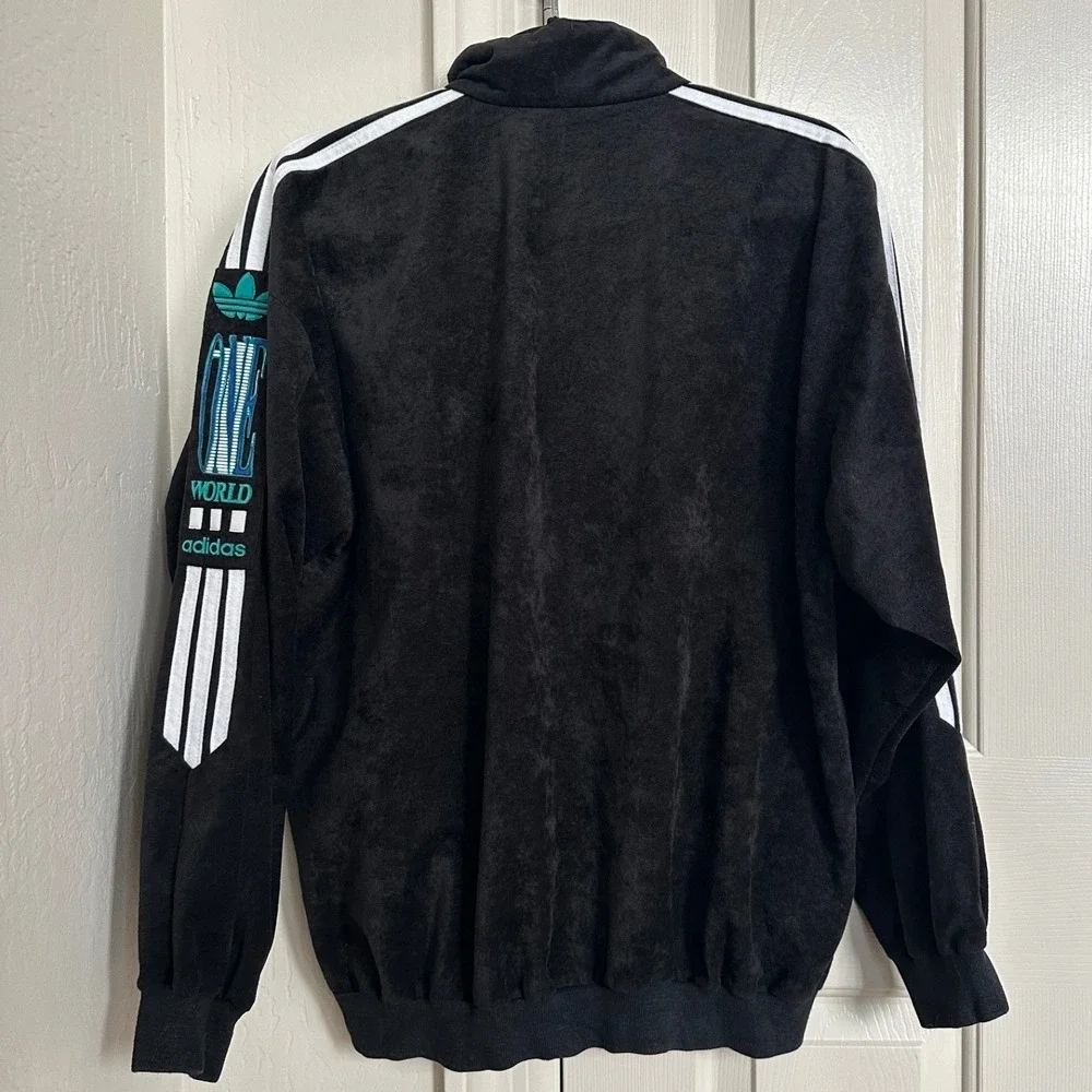 Vintage 90s Adidas Trefoil Triacetate Tracksuit Set Jacket Pants Black Teal‎ M/L